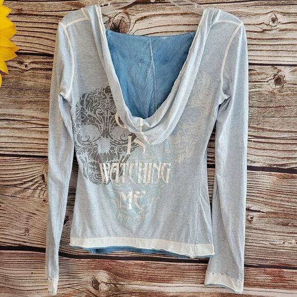 "ReRock Luxury" Woman's LT weight hoodie ,long sleeve ,blue/white size:s Pre-own - Picture 2 of 8